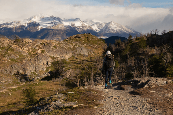 Amelia walking On W-trek in Patagonia